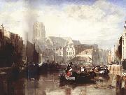 Sir Augustus Wall Callcott, View of the Grote Kerk,Rotterdam,with Figures and Boats in the Foreground